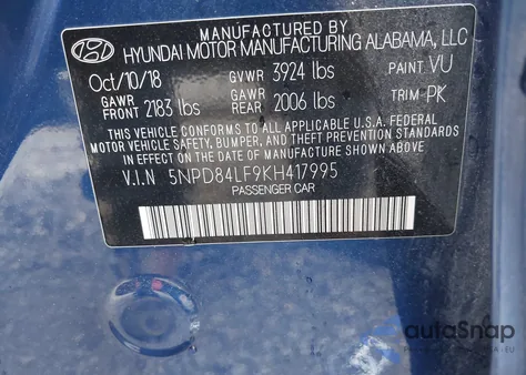2019 Hyundai Elantra Sel from USA, damaged, VIN 5NPD84LF9KH417995